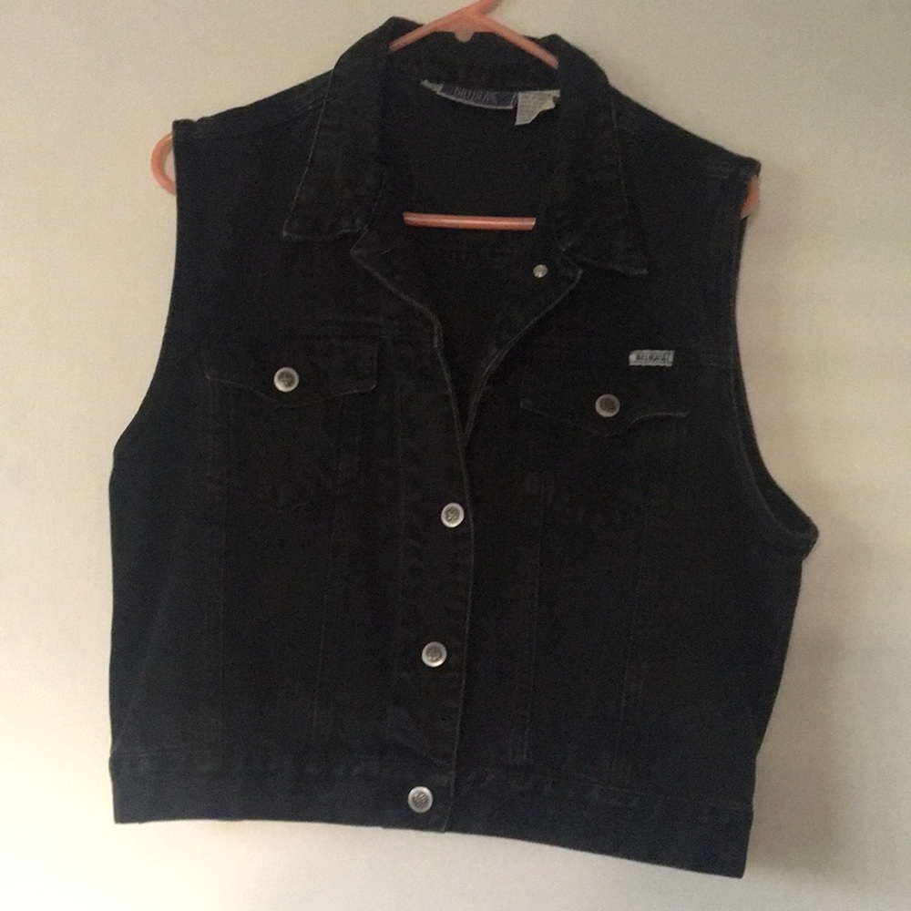 Vintage Black Denim Sleeveless Vest / Jacket